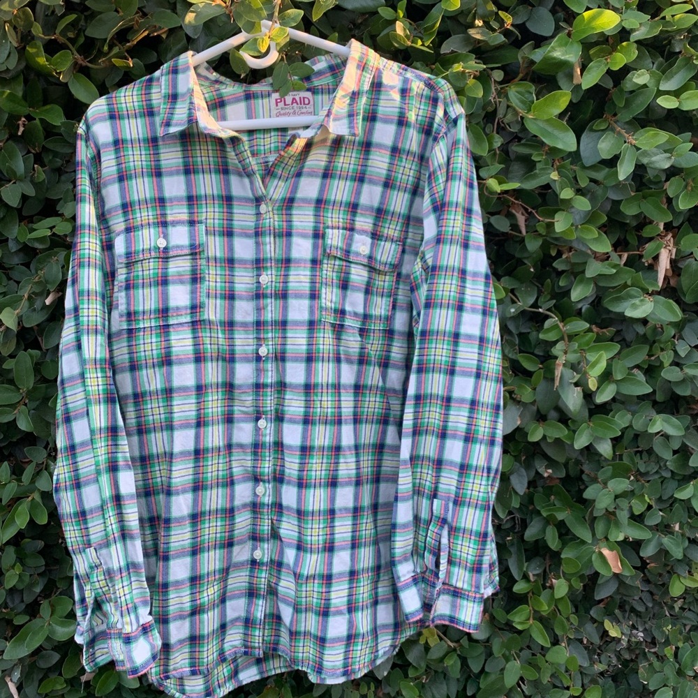 Old Navy multi colored plaid flannel button up